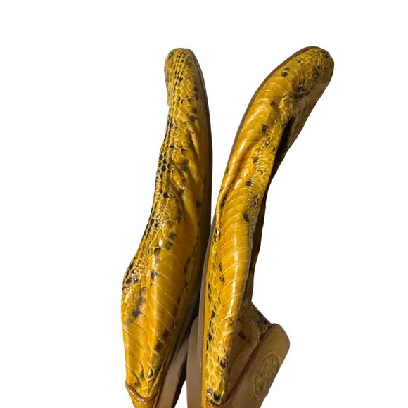 Tory Burch Yellow Snake Print Leather Ballet Flats Womens Shoes 8.5 - Picture 7 of 8